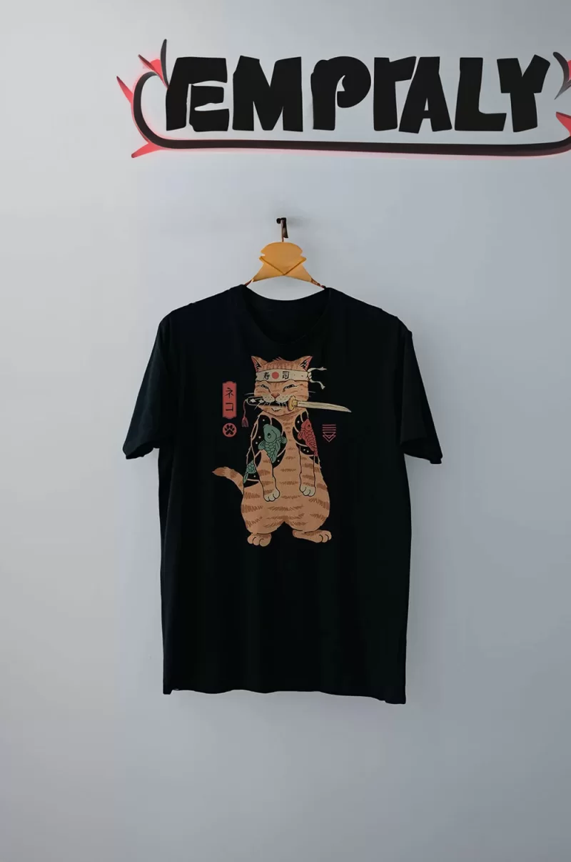 Samurai Cat Siyah Tişört